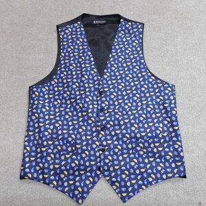 New & Lingwood Vest Small Blue Waistcoat 100% Silk Made in England